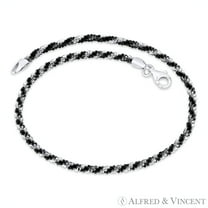 2.5mm (G050) Roc Link Italian Chain Anklet in 2-Tone .925 Sterling Silver w/ Black Rhodium