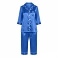thumbnail image 6 of Lolmot 2 Piece Capri Pajamas for Women Casual Satin Button Down Pjs Long Sleeve Shirts with Capris Lightweight Comfy Lounge Set, 6 of 9