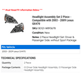 thumbnail image 2 of Headlight Assembly Set 2 Piece - Compatible with 2003 - 2009 GX470 2004 2005 2006 2007 2008, 2 of 2