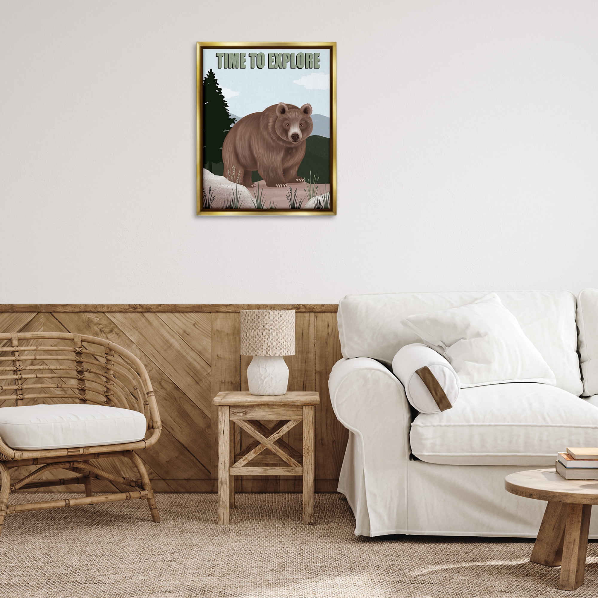 Stupell Industries Adventure Nature & Bear Animals Painting Gold Floater Framed Canvas Art Print Wall Art, 25 x 31