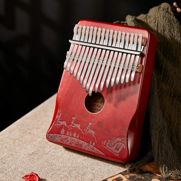Red 17 Keys Kalimba Thumb Piano with Engraved Notes and Pattern for Kids Adults Beginner