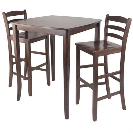 Pemberly Row 30 3-PC Square Transitional Solid Wood Pub Set in Antique Walnut