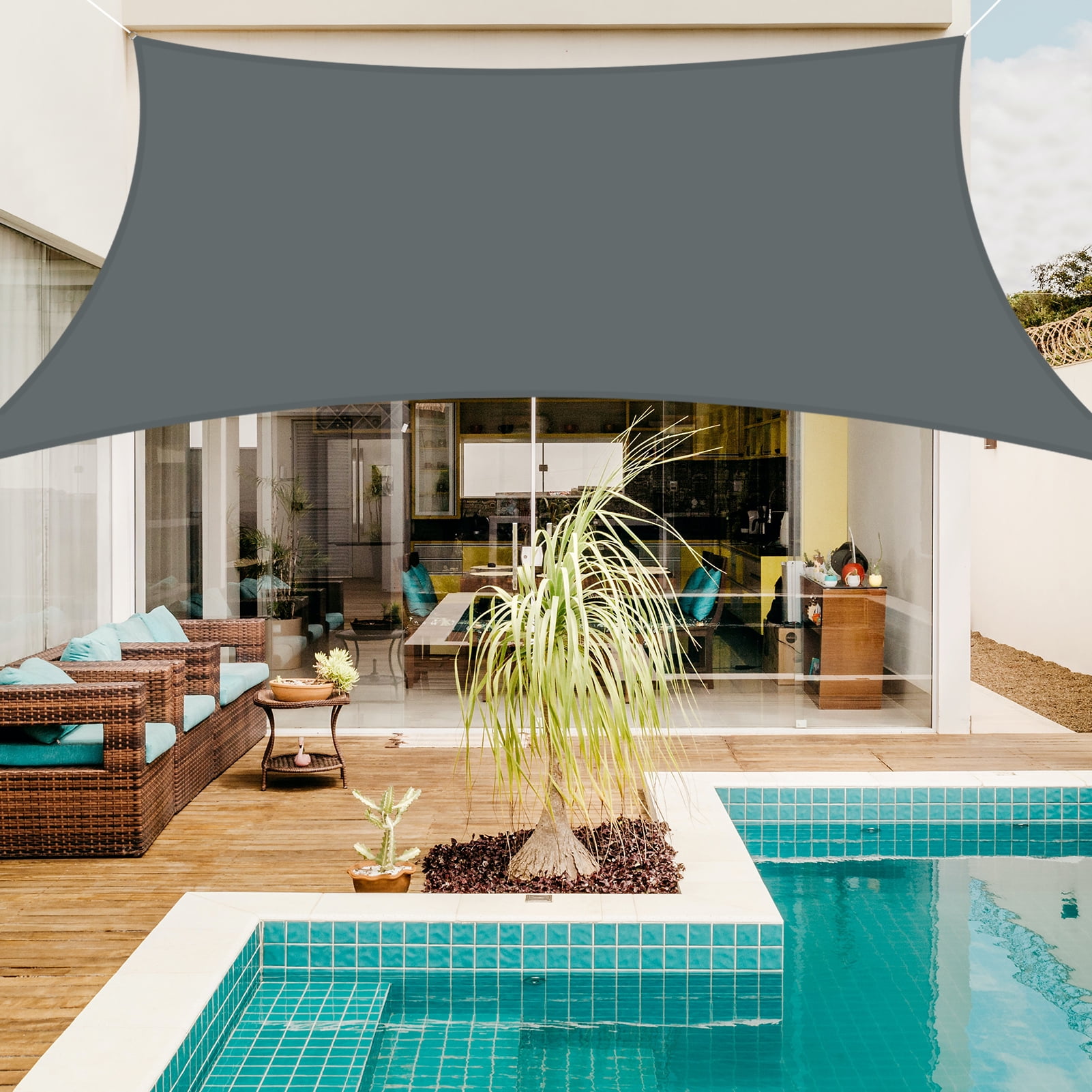 Sun Shade Sail Rectangle 6.5/10/12/13/16FT Waterproof Outdoor Garden Patio Party Sunscreen Awning Canopy 98% UV Block With Free Rope