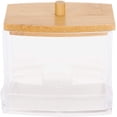 thumbnail image 2 of 1 unidad: caja para guardar hisopos de algodón, dispensador de palillos, tapa de bambú, transparente (rectangular), 2 of 5