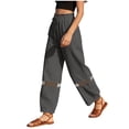 thumbnail image 4 of MLCDZ Women's Linen Splice Lace Pants Drawstring Lightweight Leisure Loose Elastic Waist Petite Summer Beachwear, 4 of 8
