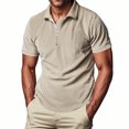 thumbnail image 2 of Summer Plus Size Tops for Men Fashion Solid Color Half Zipper Pullover Turn Down Collar Vertical Short Sleeve Shirt Undershirt, 2 of 9
