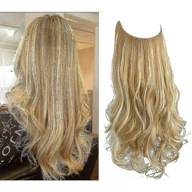 Extensiones de cabello de alambre Invisible para mujer, diadema ajustable, postizo sintético rizado largo, fibra resistente al calor