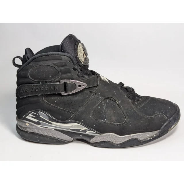 N I-K-E A i r-Jor-dan 8 Retro Chrome Black Silver Basketball Shoes Men's Size 12