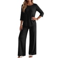 thumbnail image 4 of Two Piece Sets for Women Lounge 3/4 Length Sleeve Womens Tops and Pants Summer Outfits Black 2XL, 4 of 6