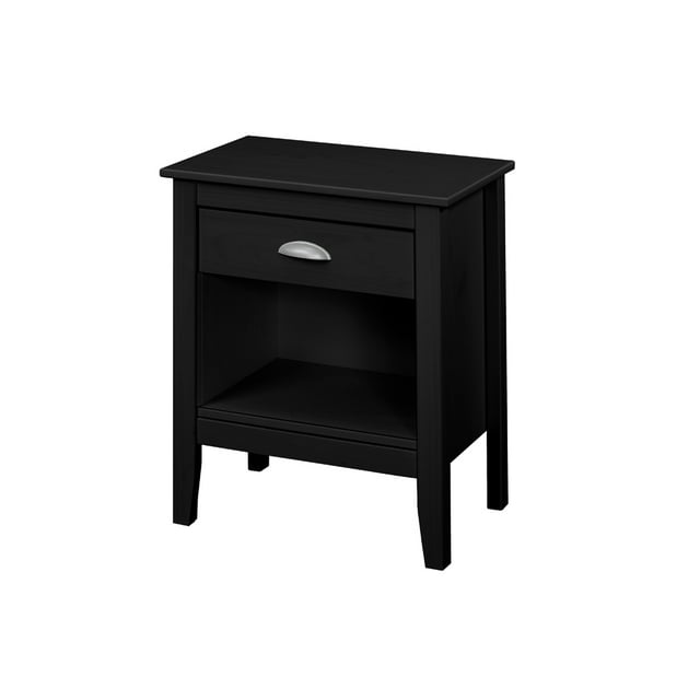 Lorie Black Finish Wood Night Stand with 1 Drawer