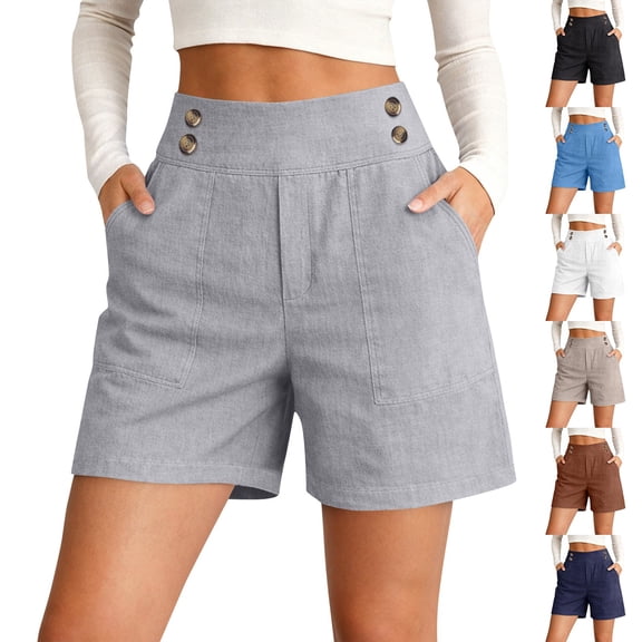 Kojanyu Women's Casual Cotton Linen Shorts Relaxed Elastic Waist Shorts with Pockets, S-XXXL Multiple Colors