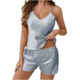 thumbnail image 2 of Sakmal Pajamas Women Two Piece Silk Satin Solid Tank Top and Shorts Lounge Set ,Blue,S, 2 of 8