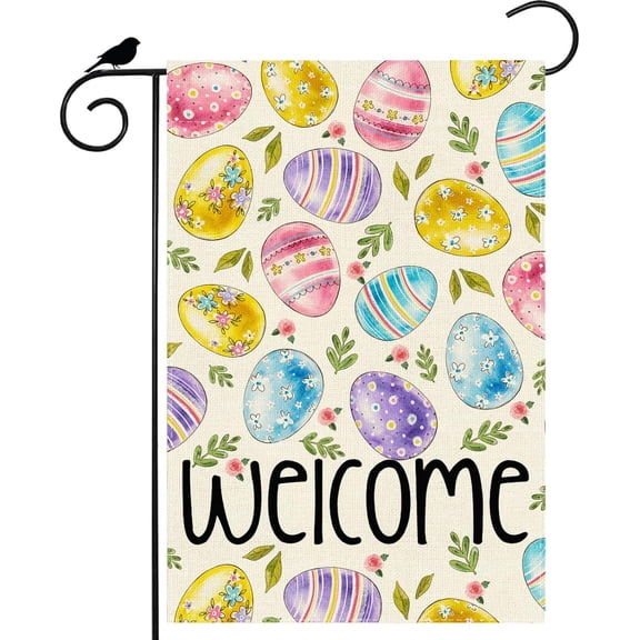 Welcome Eggs Easter Garden Flag 12x18 Inch Double Sided Small Mini Yard Flag Outdoor Outside Holiday Party Decoration
