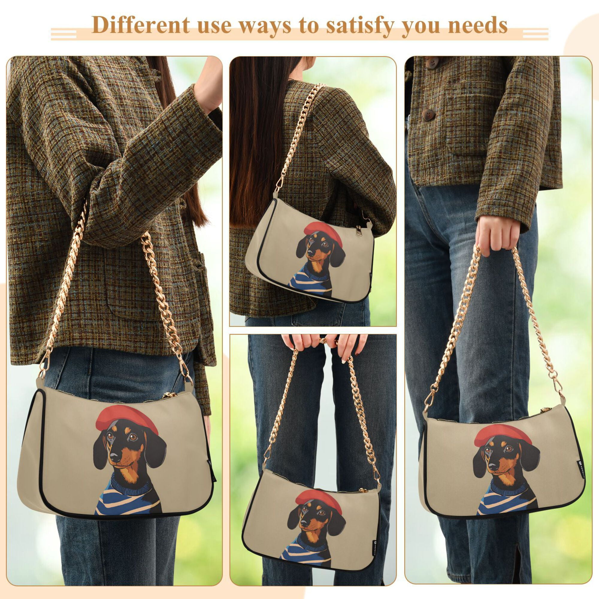 FORMRS Womens Shoulder Bag with Chain Strap Clutch Purse Cute Tote Handbag, Dog Artist