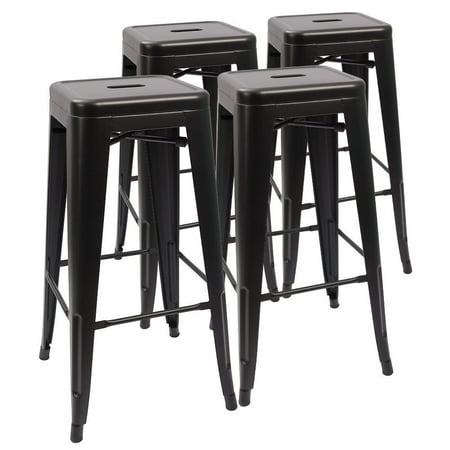 Lacoo Indoor-Outdoor 30" Modern Tolix Style Metal Backless Light Weight Bar Stools with Square Seat, Black