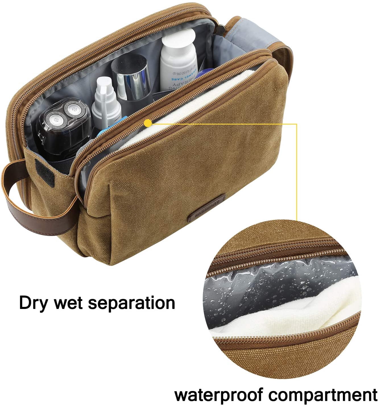 Toiletry Bag for Men, Canvas Travel Toiletry Organizer Dopp Kit Water-resistant Shaving Bag for Toiletries Accessories,Grey-Medium