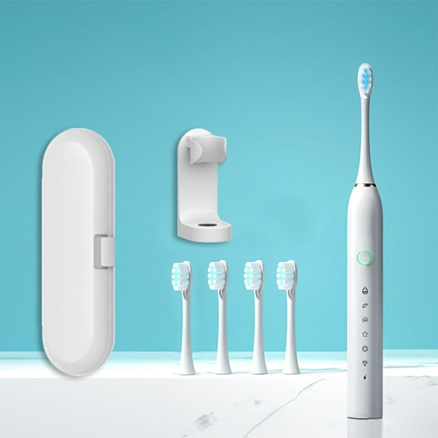 Dvkptbk 4 Brush Heads, 6 Gears with Bracket and Travel Case, USB Charging Model Electric Toothbrush, Fully Automatic Charging Sound Soft Bristle Brush Electric Toothbrush Home Essentials