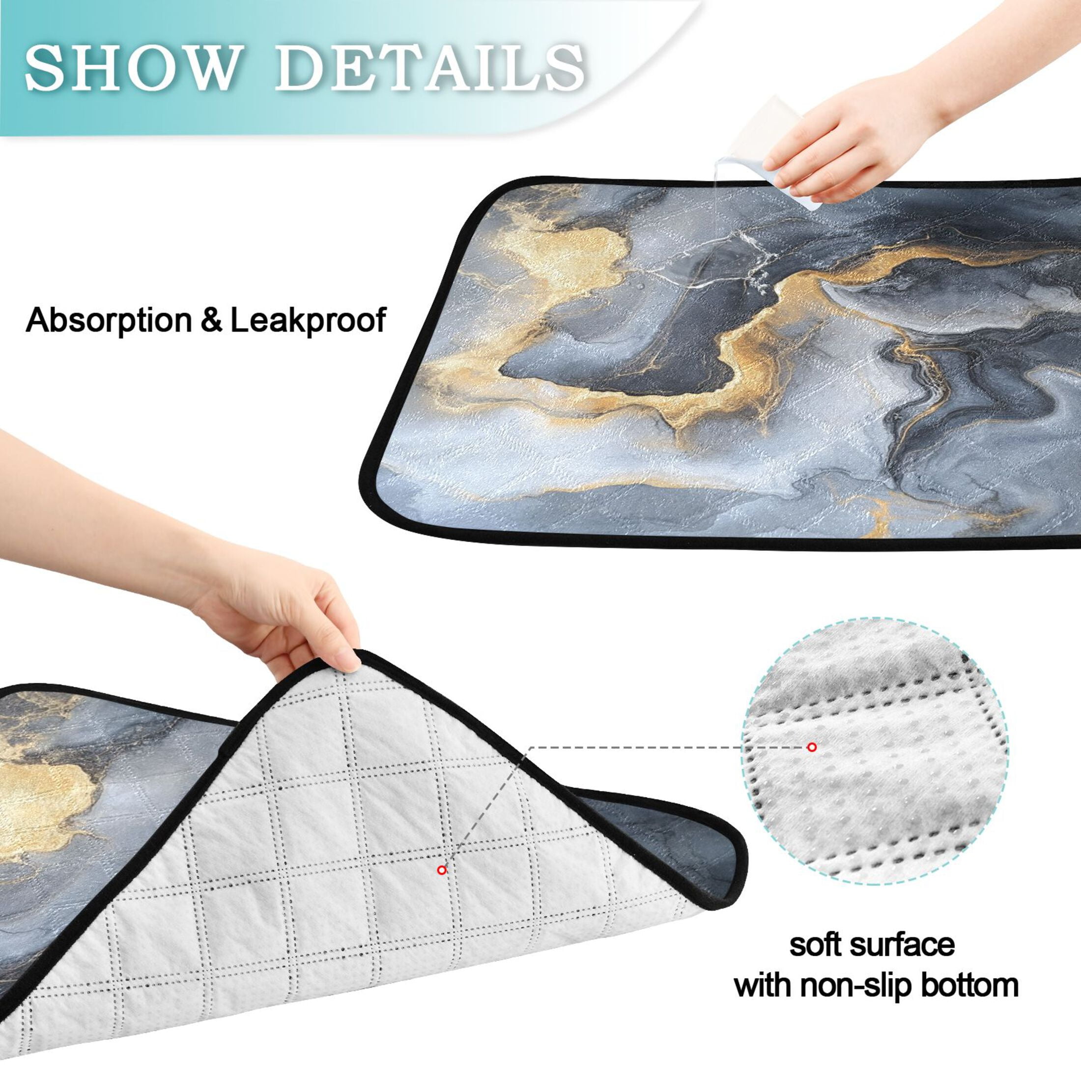 Qxltty Gilt Gray Patterns Cat litter Pads Pet Set of 3 Diaper Mats Center Anti-leakage Layer Absorbent Soft and Comfortable