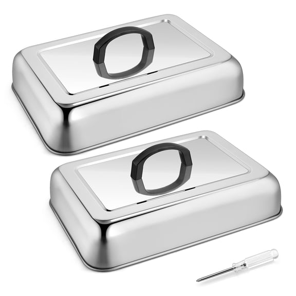 Walchoice 2PCS Basting Cover Melting Dome, 13” Rectangular Stainless Steel Cheese Melt Lid for Outdoor Flat Top Grill, Steam Cover for Kitchen BBQ Burger Cooking