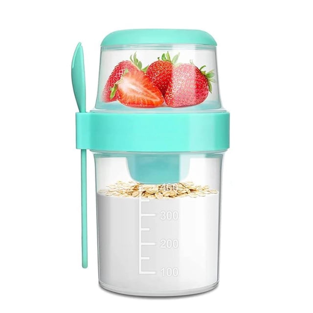 Taza de cereales para llevar, taza de yogur con cuchara para llevar, taza de yogur para llevar a prueba de fugas de 310ML + 560ML, fiambrera apta para lavavajillas, taza de cereales para