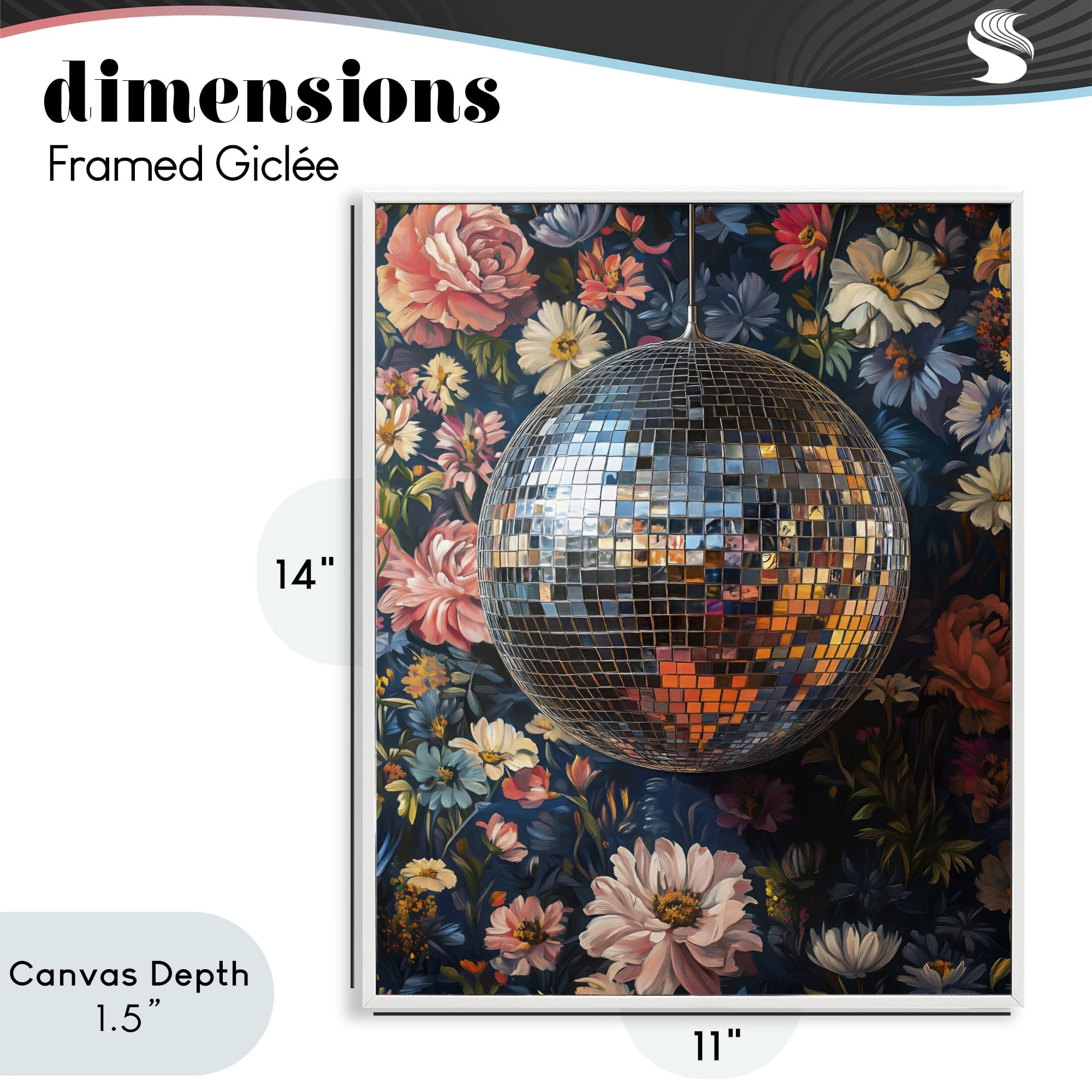 Stupell Industries Floral Disco Ball Reflection White Framed Giclee Art, design by LSR Design Studio