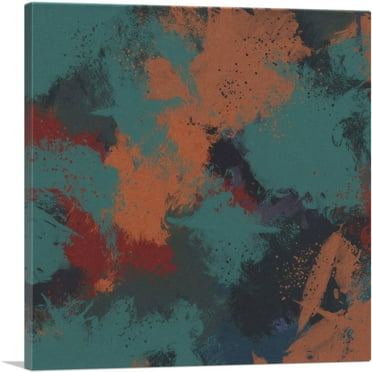 ARTCANVAS Teal Orange Maroon Modern Canvas Art Print - Size: 18" x 18" (0.75" Deep)