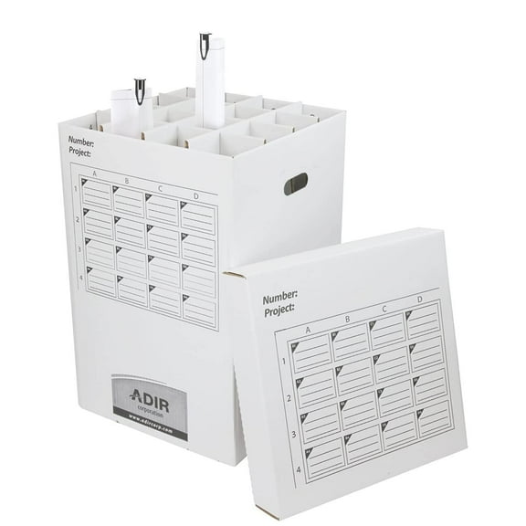 Adir Cardboard Roll File Storage Organizer- Vertical File Sorter- Blueprint, Poster, Plans, and Map Holder Station-16 Slots (for Rolls up to 25 Inches Long)