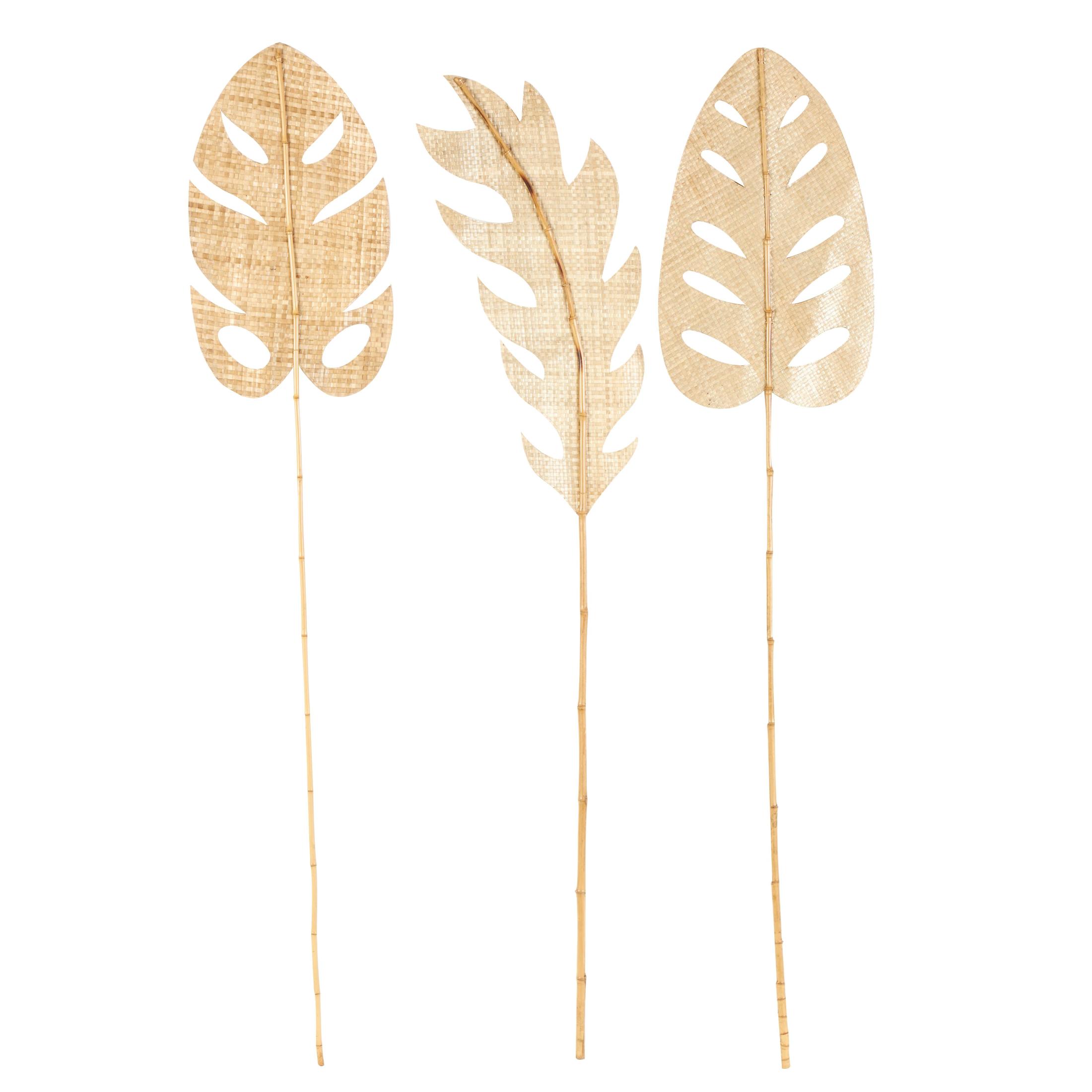 79" Palm Tree Handmade Tall Woven Leaf Stick Bamboo Wood Natural Foliage Branch Bouquet, by DecMode (3 Count)