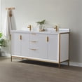 thumbnail image 6 of Vinnova Granada 60" White Faux Stone Top Double Vanity in White No Mirror, 6 of 12
