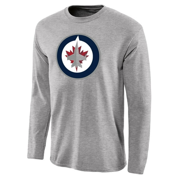 Men's Ash Winnipeg Jets Team Primary Logo Long Sleeve T-Shirt