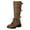Brown, variant on YLYL Women's Knee High Boots Wide Calf Buckle Straps Lace up Square Toe Chunky Block Heel Motorcycle Riding Combat Boots