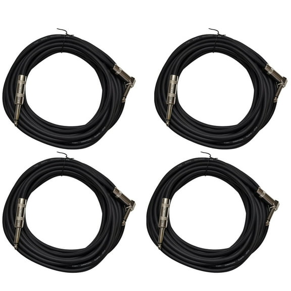 Seismic Audio 4 Pack of Black 20 Foot Right Angle to Straight Guitar Instrument Cables Black - SAGC20R-Black-4Pack