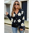 thumbnail image 3 of Women'S Floral Print Cardigan Long Sleeve Open Front Button Down V Neck Knitted Sweaters, 3 of 8