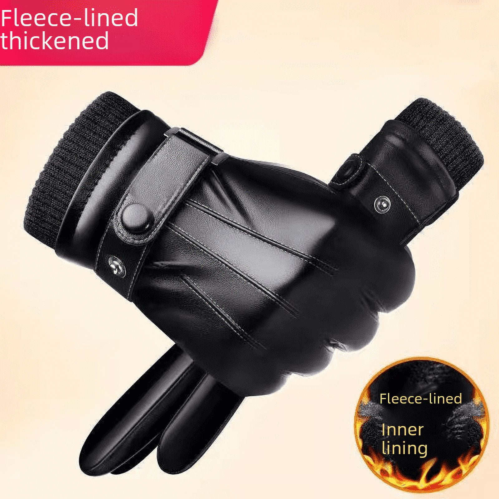Leather gloves men's winter fleece-lined thick warm riding motorcycle gloves waterproof windproof touch screen outdoor-Hair mouth big seven