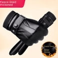 thumbnail image 5 of Leather gloves men's winter fleece-lined thick warm riding motorcycle gloves waterproof windproof touch screen outdoor-Hair mouth three line, 5 of 5