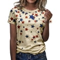 thumbnail image 7 of 4th of July Womens T Shirts Patriotic Vintage Casual Print Summer Short Sleeve Crew Neck Independence Day Trendy Tops Light Yellow L, 7 of 7