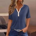 thumbnail image 2 of Jewelreauty Women's Striped Short Sleeve Shirts Casual Button V Neck Tunic Tops Summer Loose Trendy Clothes (L, Dark Blue), 2 of 5
