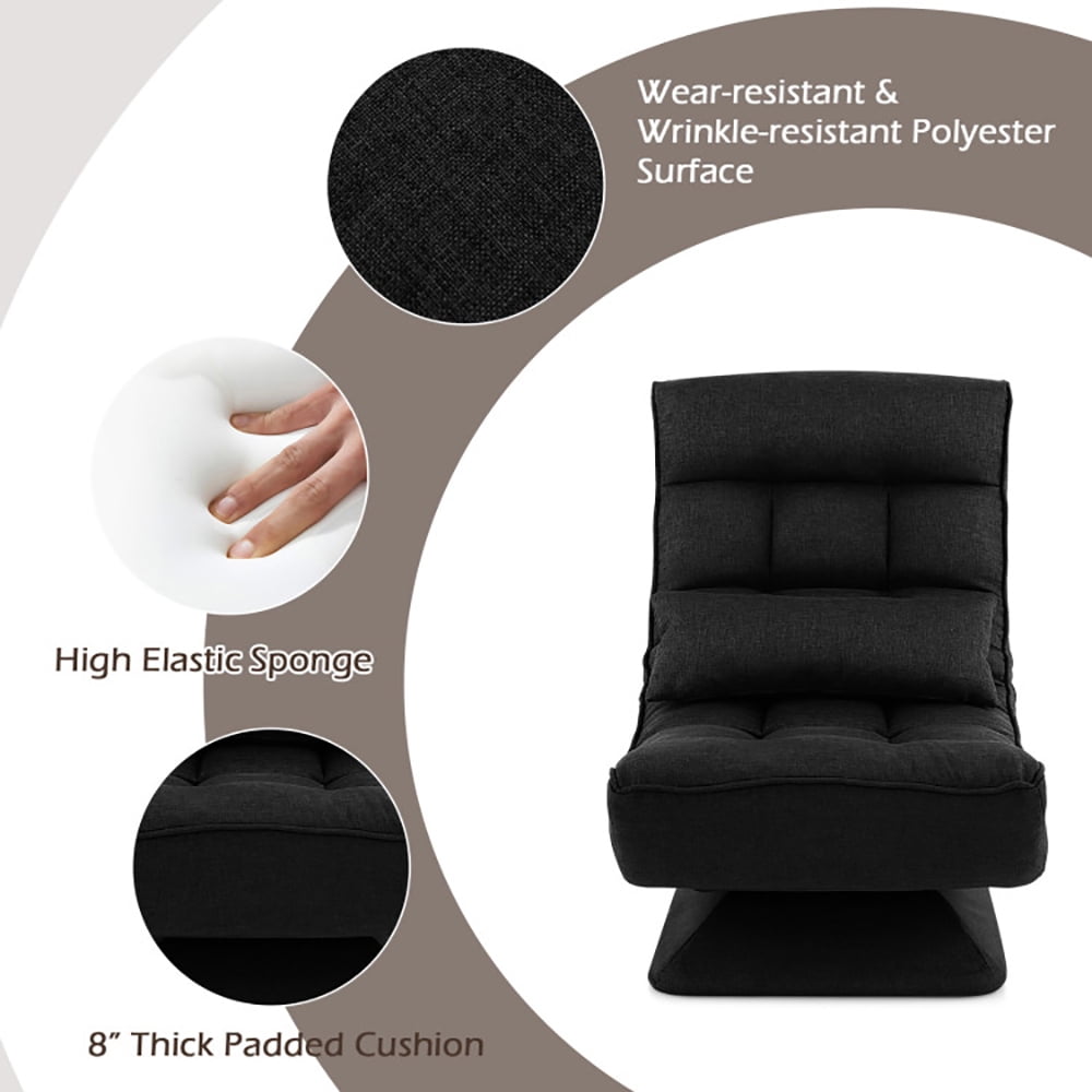Finihen Swivel Floor Chair, 5-Level Adjustable 360Â° Swivel Floor Chair with Massage Pillow, Recliner Chair for Relaxing Reading Gaming TV Watching, Black