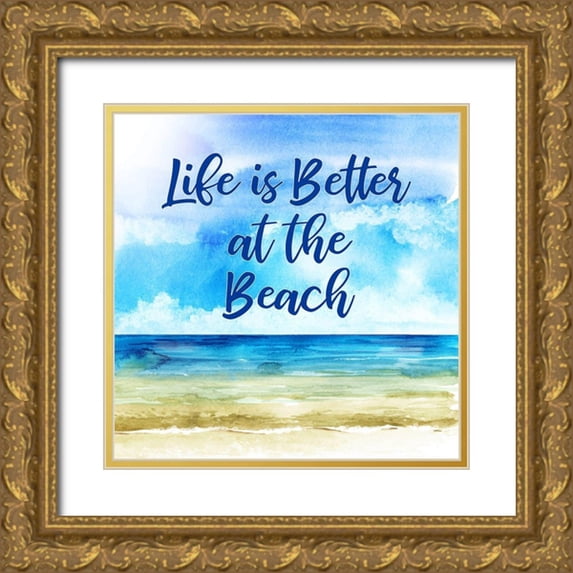 Robinson, Tamara 15x15 Gold Ornate Wood Framed with Double Matting Museum Art Print Titled - Life is Better at the Beach