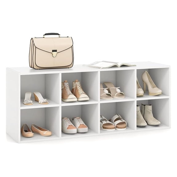 8-Cubby Shoe Storage , 40” Entryway with Storage, 500 LBS Loading Capacity, Multifunctional Shoe Rack Organizer, Bed End for Bedroom Living Room Hallway Mudroom (White)