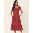 thumbnail image 3 of Unique Bargains Women's Tiered Round Neck Ruffle Hem Short Cap Sleeve Knit Midi Dress S Wine Red, 3 of 6
