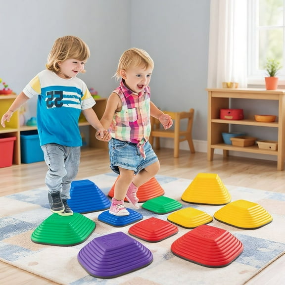 Resenkos 11 Pieces Kids Stepping Stone Square Stackable Indoor Outdoor-Multicolor