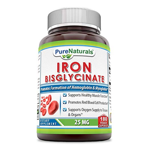 Pure Naturals Iron Bisglycinate 25 Mg 180 Veggie Capsules (NonGMO