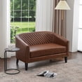 thumbnail image 6 of 50" Faux Leather Small Barrel Love Seat Settee, Diamond Tufted Back Compact Loveseat Sofa with Nailhead Trim, Modern 2-Seater Couch with Solid Wood Legs for Small Spaces, Apartments, Brown, 6 of 13