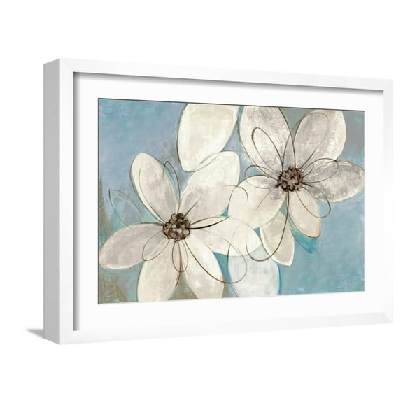 Art.com Blue and Neutral Floral Art Print by Silvia Vassileva, White Frame Wall Art, 23" x 17"