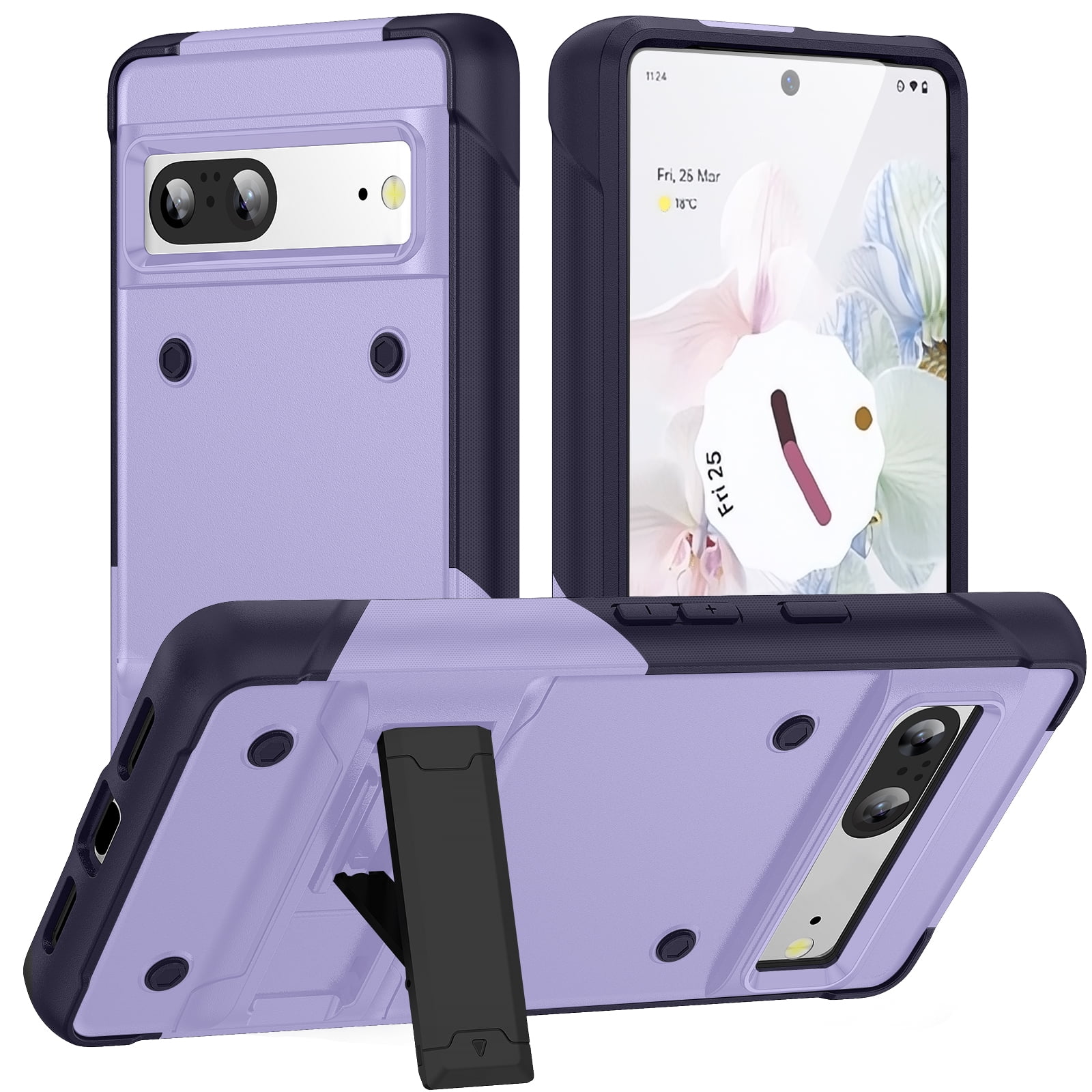 K-Lion for Google Pixel 7 6.3 inch Rugged Case, Heavy Duty Hard PC + Soft  TPU Hidden Built-in Kickstand Screen & Camera Protection Anti-Fall  Shockproof Case Cover, Purple 