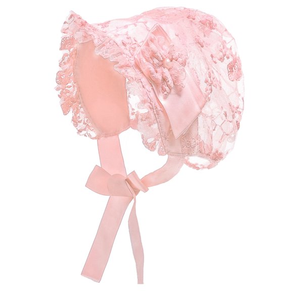 Kaerm Baby Girls Lacy Bonnet Lace Satin Christening Bonnet Cap Toddler Beanie Sun Protection Hat Pink One Size