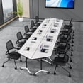 thumbnail image 3 of 2pcs Folding Conference Table with Wheels,47.2in Training Meeting Table with Flip-Top & Strong Metal Frame,Trapezoid Design for Classrooms & School Office Spaces(White), 3 of 7