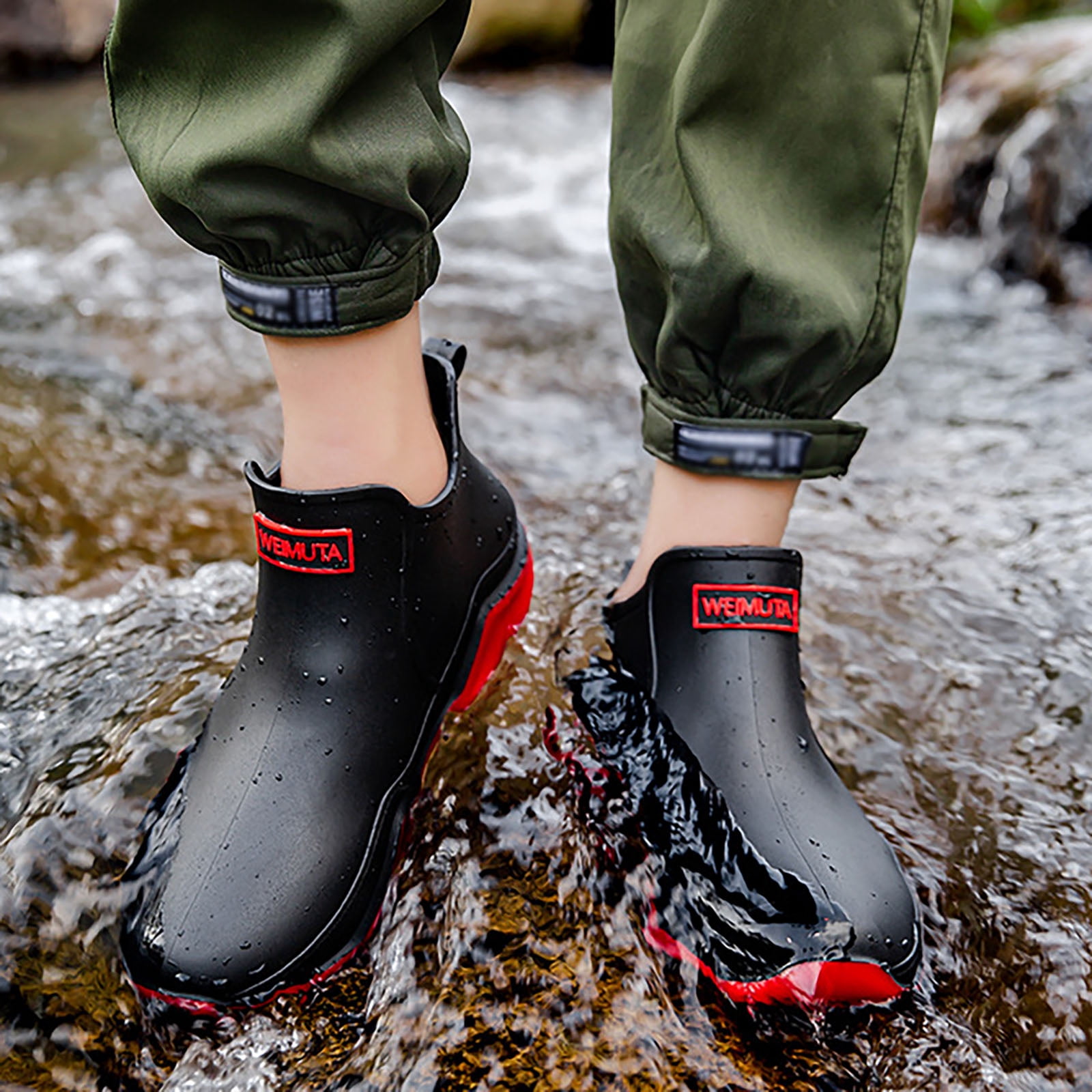 Chenyee Unisex Waterproof Rain Shoes Rubber Ankle Rain Boots Outdoor Non Slip Footwear for Gardening Fishing
