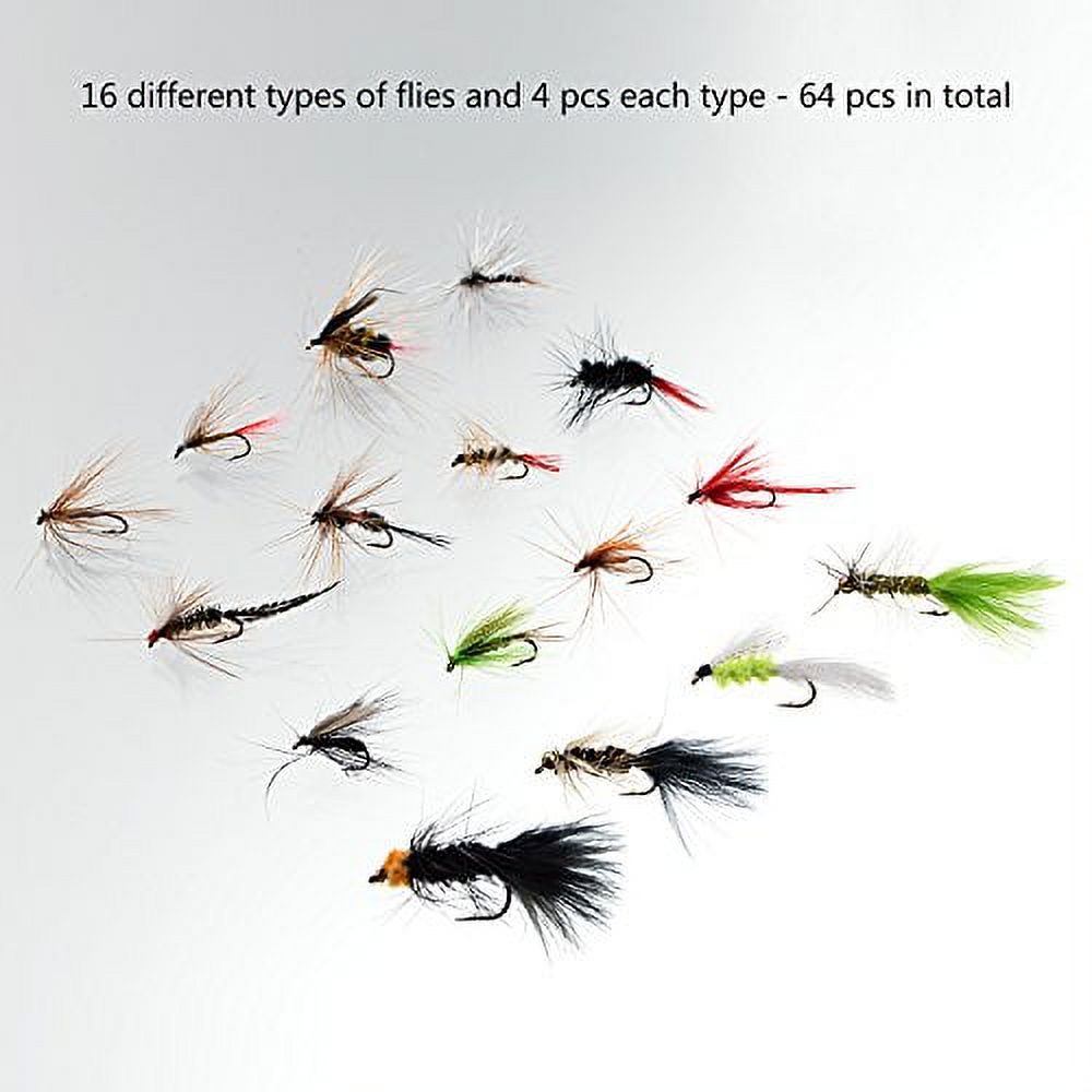 Bassdash Fly Fishing Assorted Flies Kit, Pack of 64 pcs Fly Lure Including Dry Flies, Wet Flies, Nymphs, Streamers, Terrestrials, Leeches and More, with Magnetic Fly Box - image 3 of 3